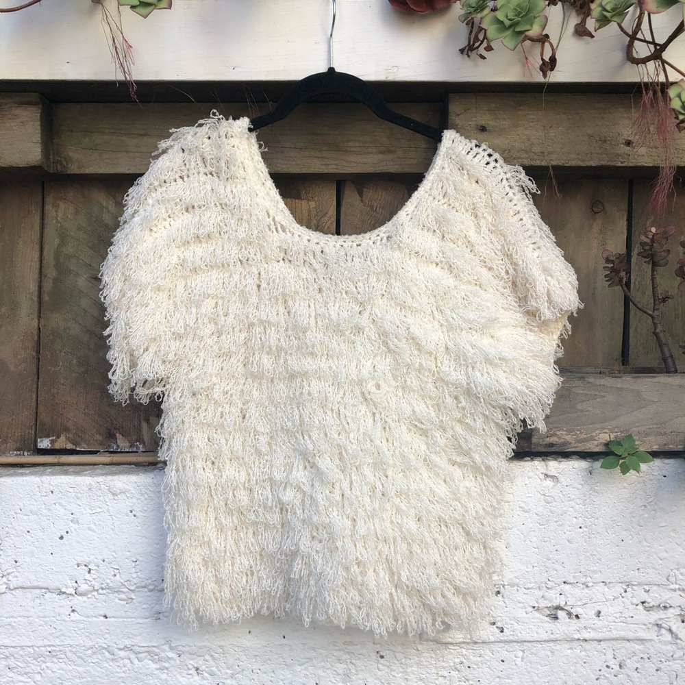 Fun frilly white scoop neck shirt